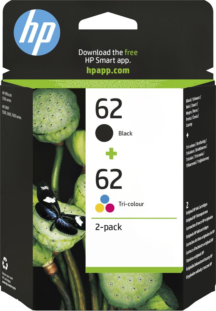 HP Originale 62-blkpatroner, sort/trefarvet, 2-pak #1