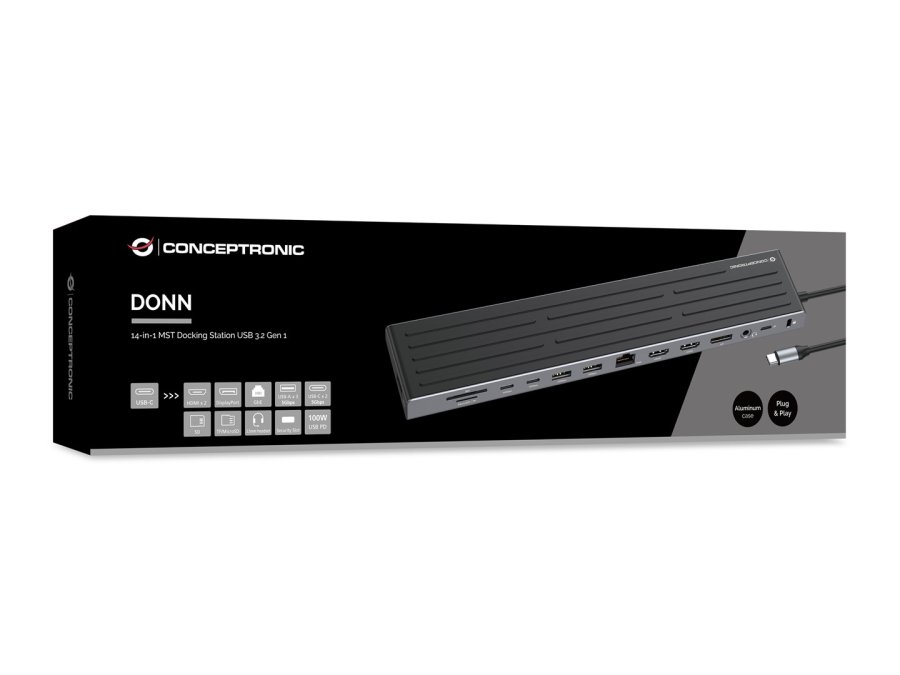 Conceptronic DONN32B dockingstation Ledningsf�rt USB 3.2 Gen 1 (3.1 Gen 1) Type-C Gr�, S�lv #6