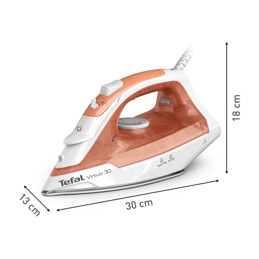 Tefal Virtuo 30 FV2C40E0 strygejern Tr & dampstrygejern Keramisk strygesl 2000 W Fersken, Hvid #6