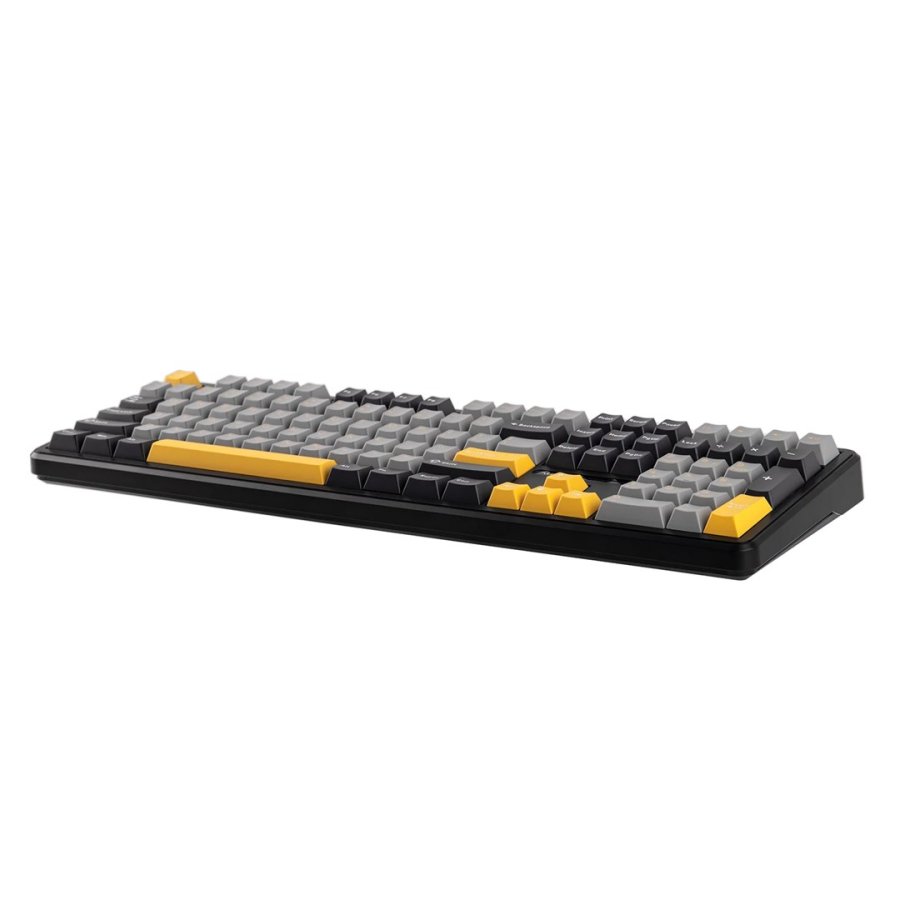 F108-tastatur med gasket-design i gr�, orange og m�rkegr� med Volcano-switches og RGB-belysning  AULA #11