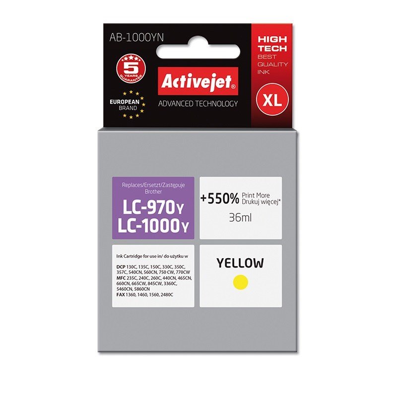 Activejet AB-1000YN blk (erstatning Brother LC1000Y/970Y; Supreme; 36 ml; gul) #1