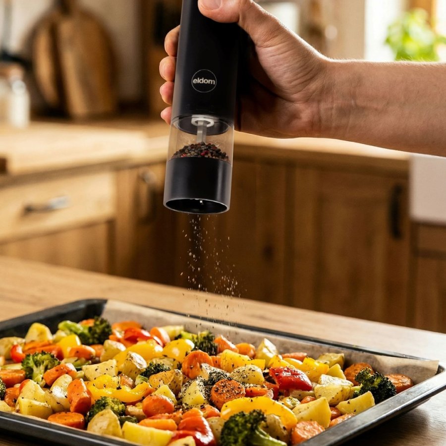 ELDOM ZMP5 BATTERIDREVET PEBER- OG SALTKV�RNES�T MED STATIV, SORT #7