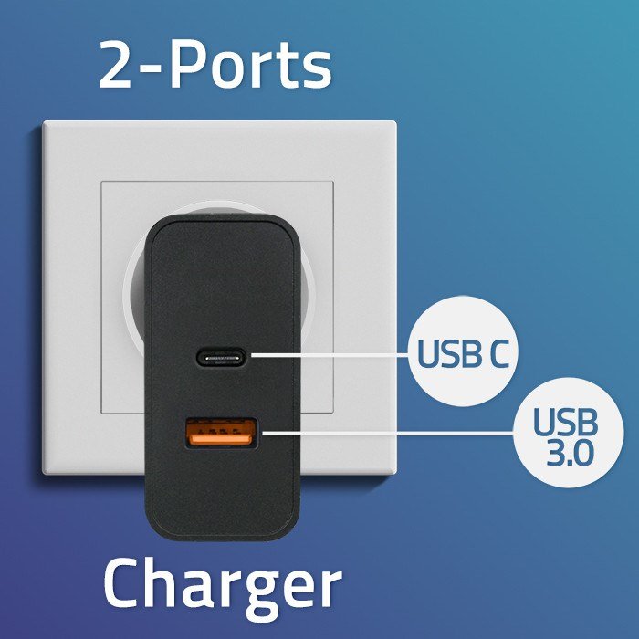 Qoltec 52381 Super Quick PD oplader | 1xUSB-C | 1xUSB| 90W | 5-20V | 2,4-4,35A | Sort #2