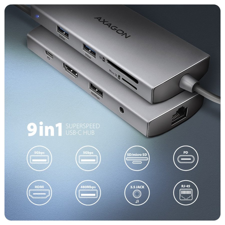 Axagon HMC-8HLSA dockingstation Ledningsfrt USB 3.2 Gen 1 (3.1 Gen 1) Type-C Gr #3