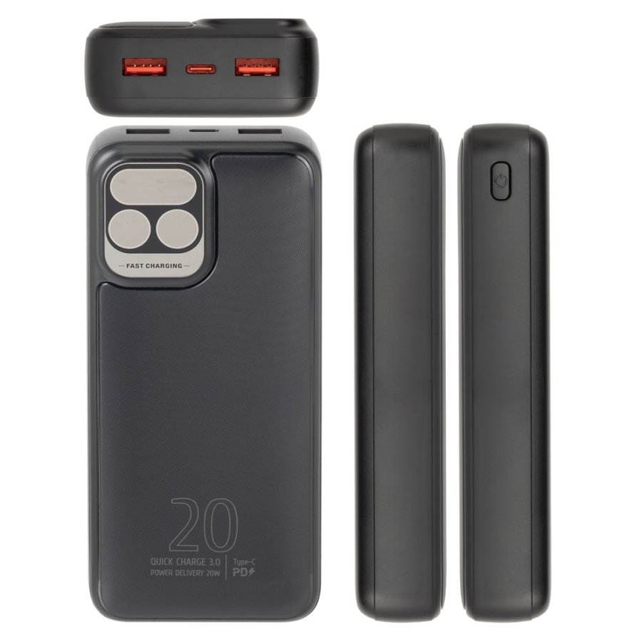 Powerbank RIVACASE 20000 mAh USB-C 20W + LCD sort (1x I/O USB-C PD 18W / PD 20W, 2x USB-A QC 3.0 18W, LCD, sort) #8
