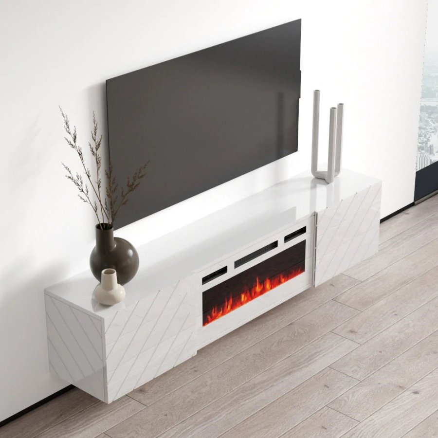 RTV LUXE skab 182,6x34,5x37,5 hvid/blank hvid + hvid kaminhylde #3