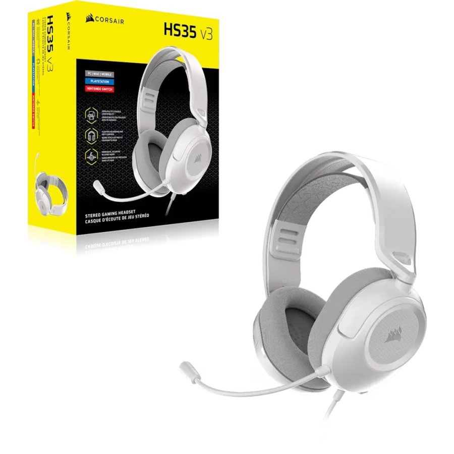 Corsair HS35 v3 Headset Ledningsf�rt Spil Hvid #2
