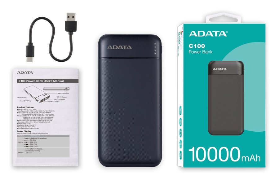 ADATA C100 Lithium polymer (LiPo) 10000 mAh Sort #8