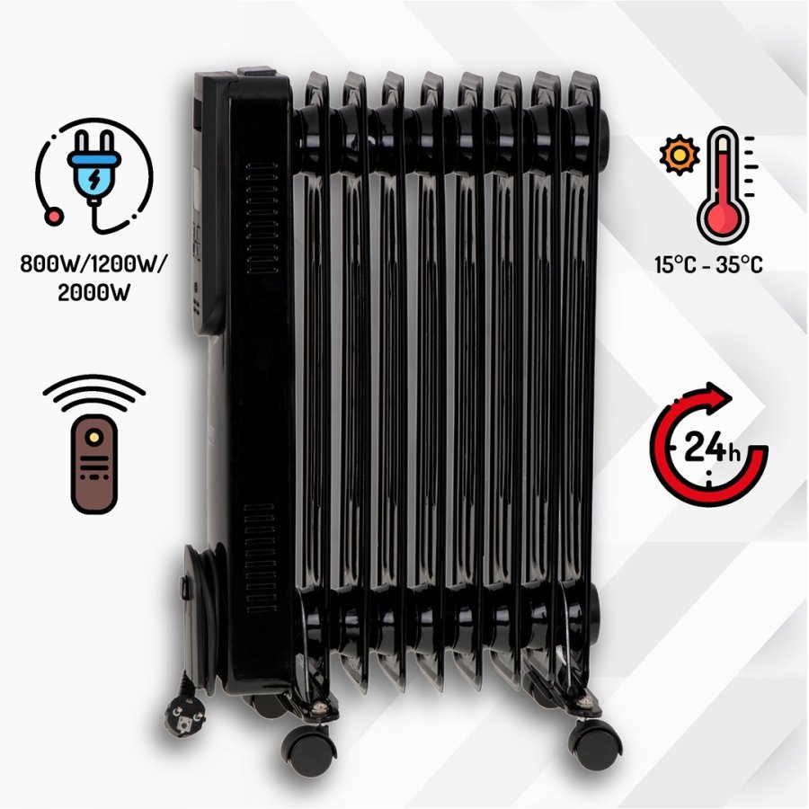 Camry | Heater | CR 7810 | Oil Filled Radiator | 2000 W | Number of power levels 3 | Black #6