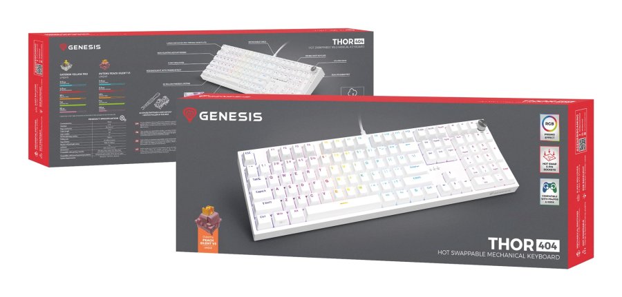 KLAWIATURA DLA GRACZY GENESIS THOR 404 US PODWIETLENIE RGB MECHANICZNA BIAA OUTEMU PEACH SILENT #10