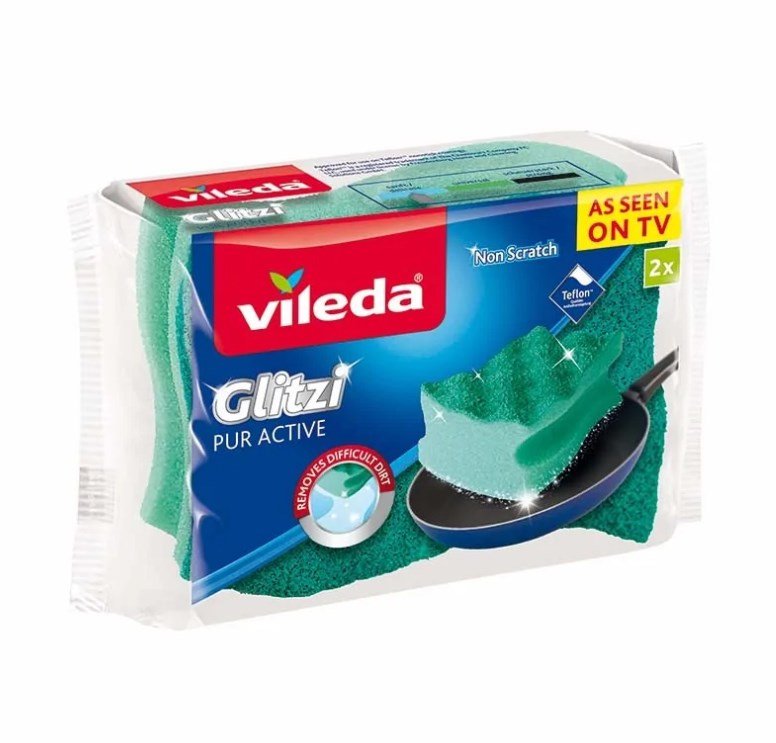 Svamp Vileda Glitzi Pur Active Grn Polyuretan 60 x 4 x 90 cm (2 enheder) #1