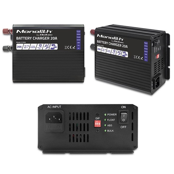 Qoltec 51959 Smart Monolith oplader til LiFePO4 AGM GEL SLA batterier | 20A | 12V #10