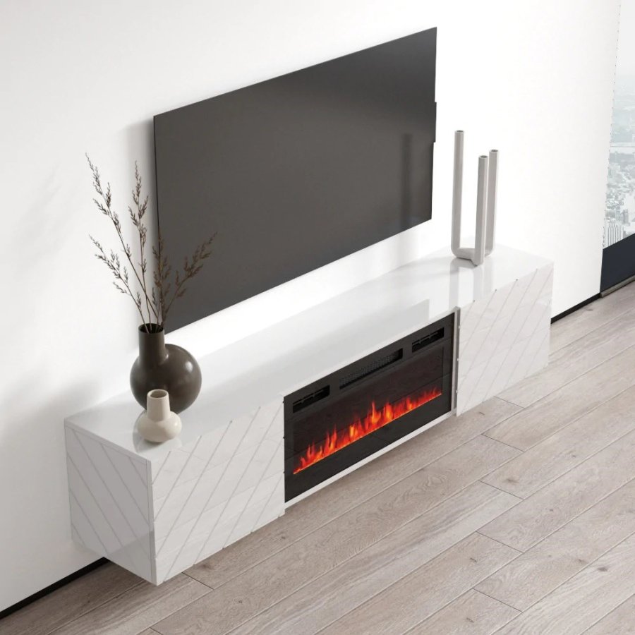 RTV LUXE-skab 182,6x34,5x37,5 hvid/blank hvid + sort pejs #4