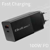 Qoltec 52382 GaN POWER PRO oplader | 1xUSB type C | 1xUSB A | 100W | 5-20V | 1,5-5A | PD | Sort #2