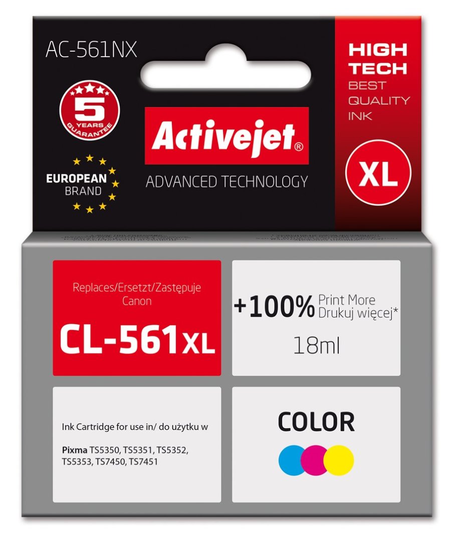Activejet AC-561NX printerblk til Brother, erstatning for Canon CL-561XL; Supreme; 18 ml; farve #1