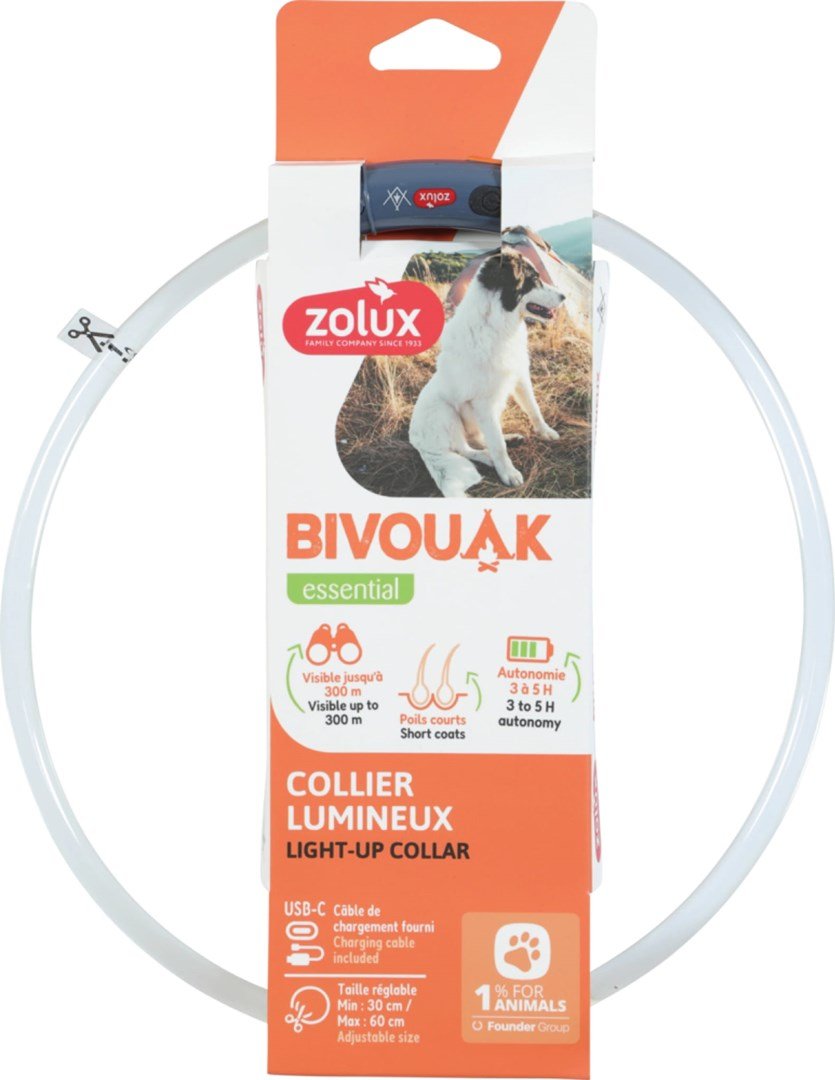 ZOLUX Bivouak LED Silikone transparent rd - hundehalsbnd - 30-60 cm #1