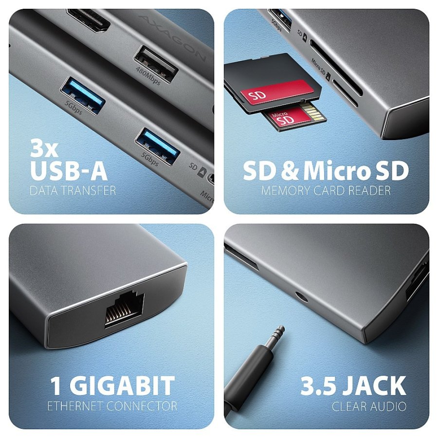 Axagon HMC-8HLSA dockingstation Ledningsfrt USB 3.2 Gen 1 (3.1 Gen 1) Type-C Gr #4