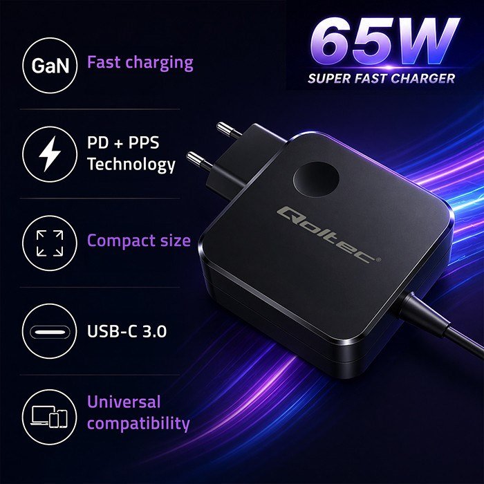 Qoltec 51778 GaN 65W oplader | 5-21V | 3-3.25A | USB-C PD PPS #2
