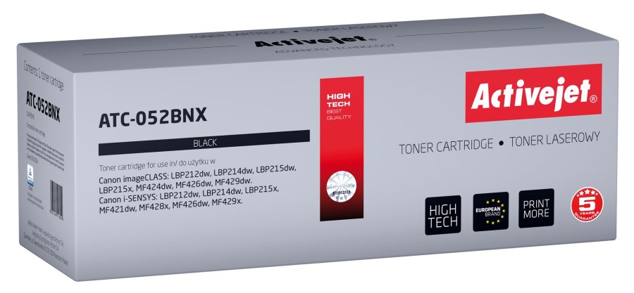 Activejet ATC-052BNX Tonerpatron til Canon-printere; Canon 052BK XL udskiftning; Supreme; 9200 sider; sort #1