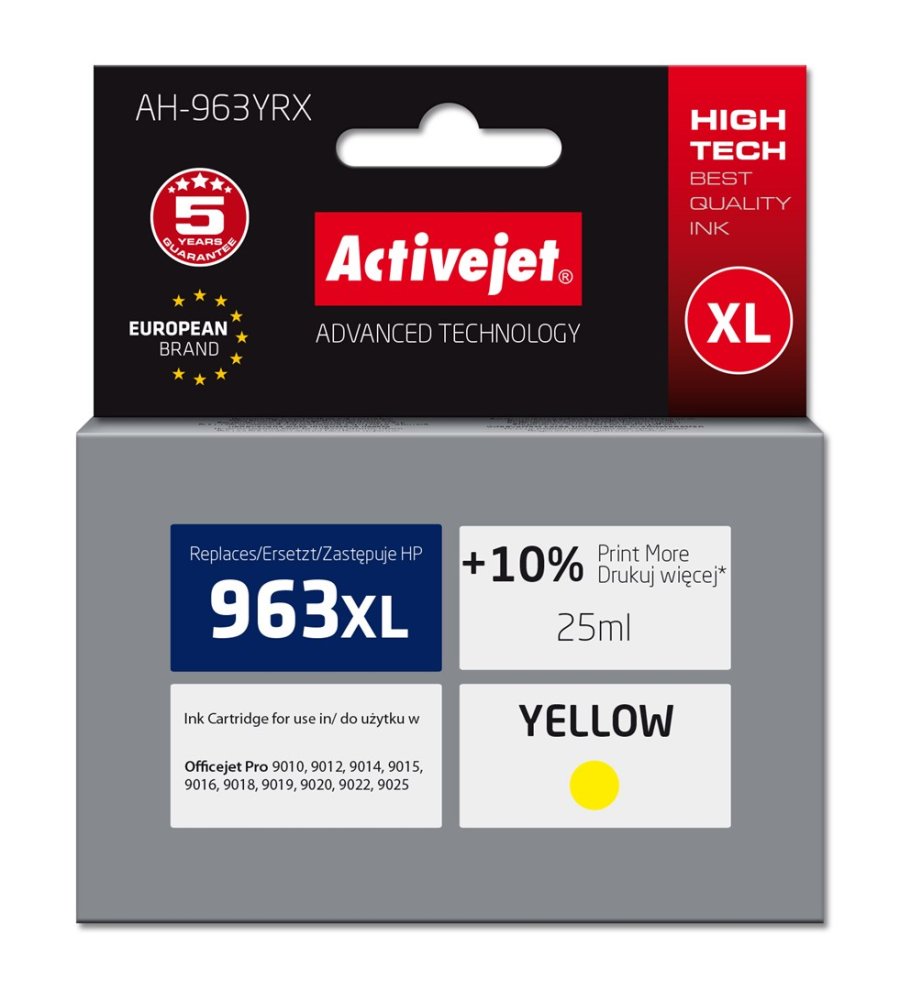 Activejet AH-963YRX blk til HP-printere, Erstatning HP 963XL 3JA29AE; Premium; 1760 sider; gul #1