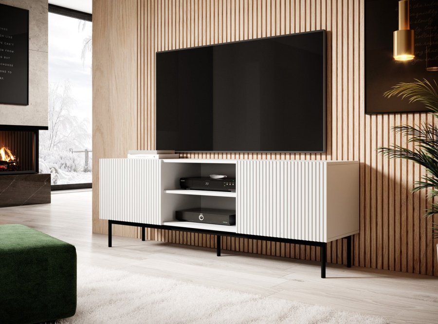 PAFOS RTV-skab p sort stlramme 150x40x60 cm hvid mat #2