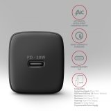 Axagon ACU-PD30 kroviklis jungiama tinkl PD 30W, 1x port USB-C, PD3.0/QC3.0/AFC/FCP/Apple Juoda Mobiltelefon, Smartphone, SmartWatch, Tablet, Universel, Ur Sort Vekselstrm Hurtig opladning Indendrs #4