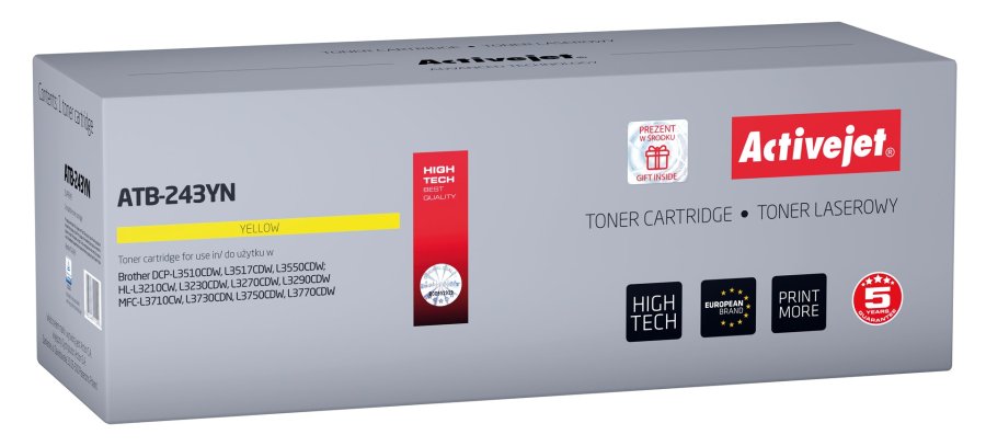 Activejet tonerkassette ATB-243YN (erstatning Brother TN-243Y; Standard; 1000 sider; Gul) #1