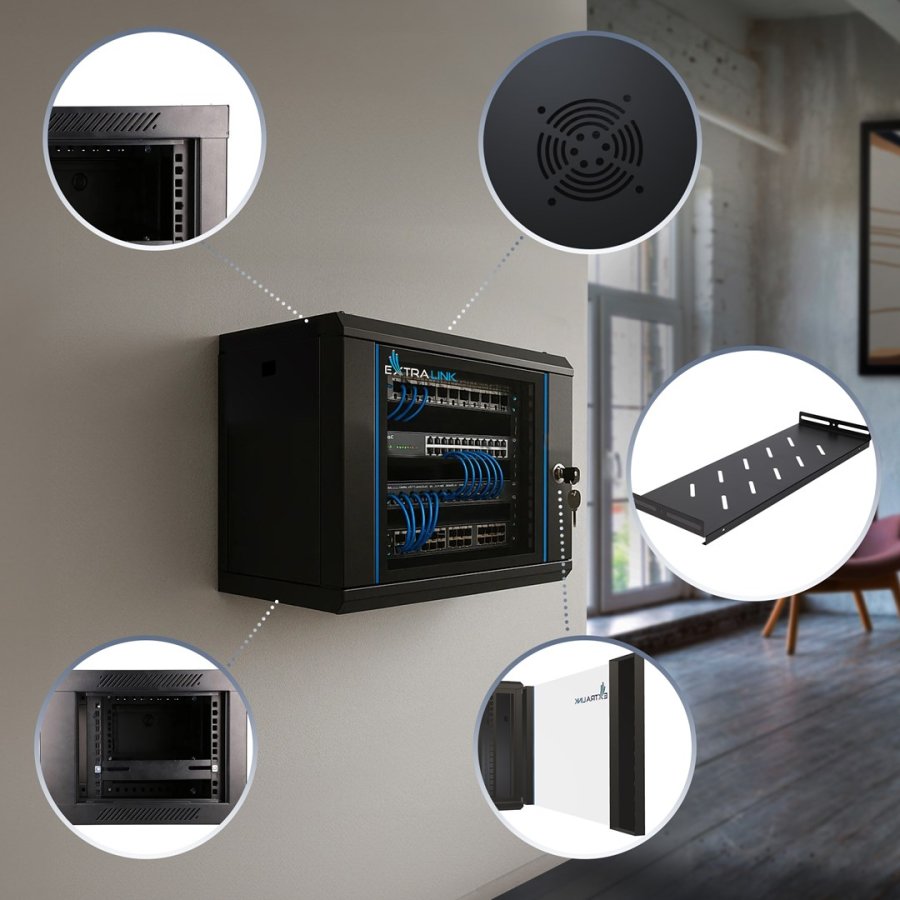 Extralink LITE 6U 530X400 WALL-MOUNTED RACKMOUNT CABINET BLACK Fritst�ende/v�g-/gulvmonteret stativ Sort #14