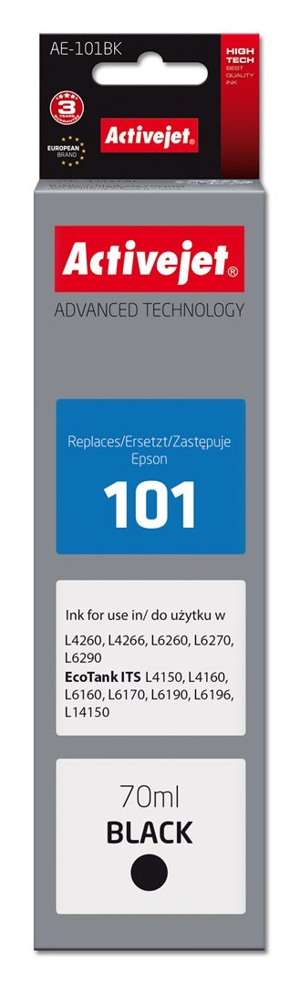 Activejet Ink AE-101BK blkflaske til Epson-printer, erstatning for Epson 101; Supreme; 70 ml; sort #1