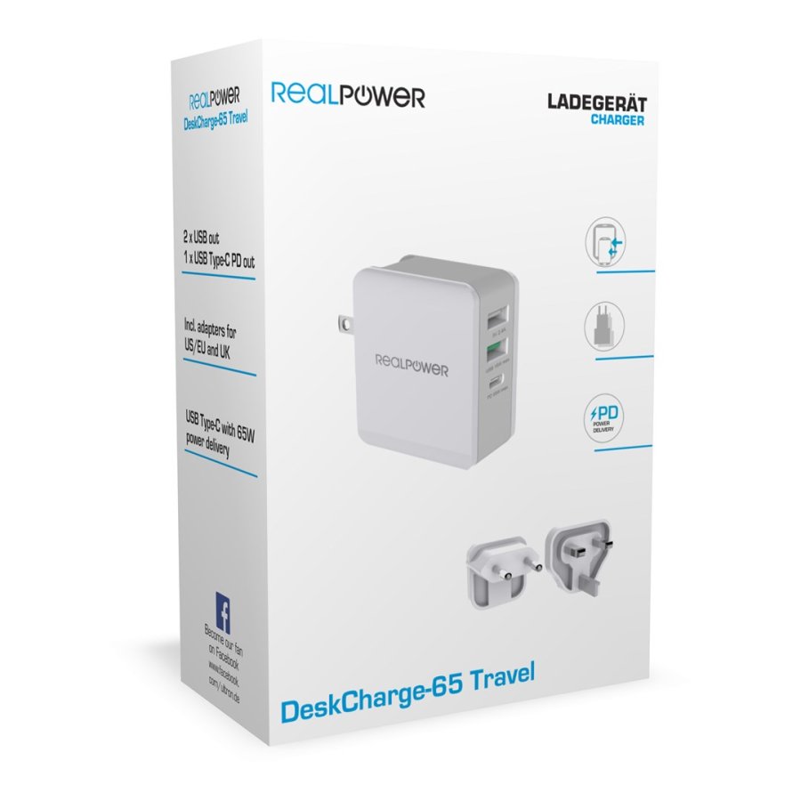 RealPower DeskCharge-65 Travel Universel Gr� Vekselstr�m Indend�rs #4