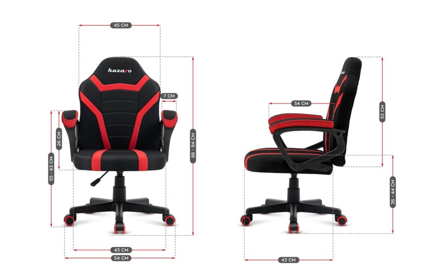 Gaming stol til brn Huzaro Ranger 1.0 Red Mesh, sort, rd #9