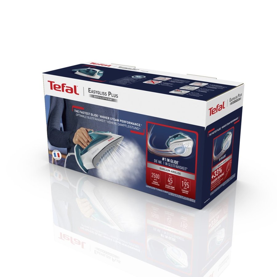 Tefal EasyGliss Plus FV5718 strygejern Tr & dampstrygejern Durilium strygesl 2400 W Turkis, Hvid #3