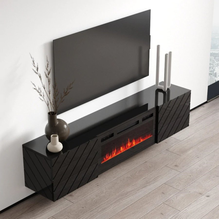 RTV LUXE-skab 182,6x34,5x37,5 sort/sort glans + sort pejs #3