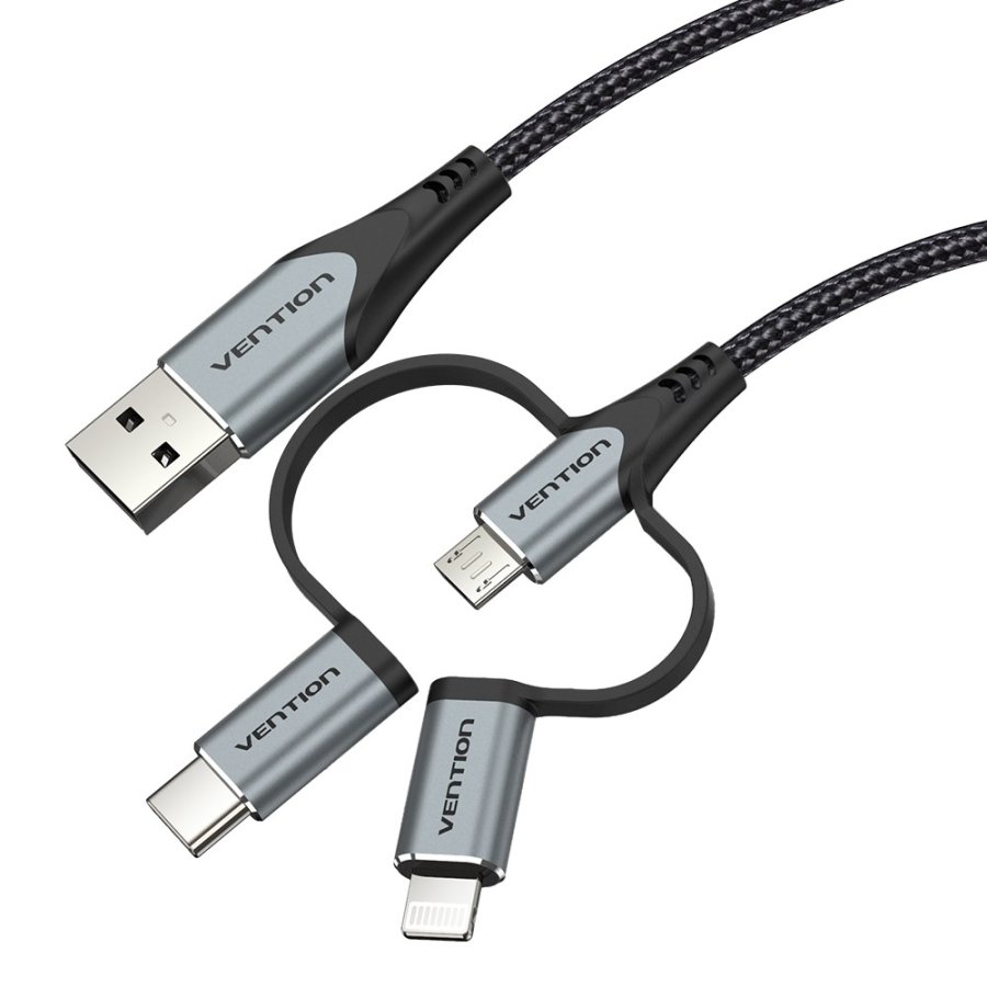 Vention CQJHF kabel til mobiltelefon Gr� 1 m USB A Lightning + micro-USB B + USB C #4