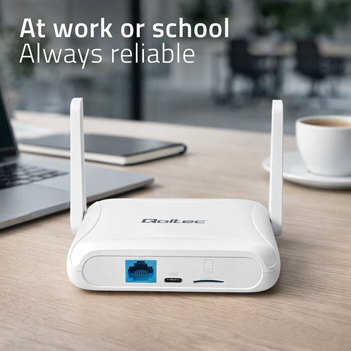 Qoltec 56980 Hjem og rejse 4G LTE-router med Wi-Fi 6 | AX300 | 2,4 GHz | Dobbelt antenne | USB-C | Micro SIM #10