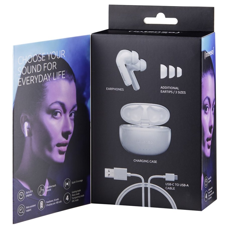 Intenso White Buds T302A Hovedtelefoner True Wireless Stereo (TWS) I rerne Opkald/Musik/Sport/Hverdag USB Type-C Bluetooth Hvid #4