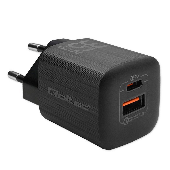 Qoltec 50764 oplader til mobil enhed Laptop, Brbar spillekonsol, Strmbank, Smartphone, SmartWatch, Tablet Sort Vekselstrm Hurtig opladning Indendrs #1