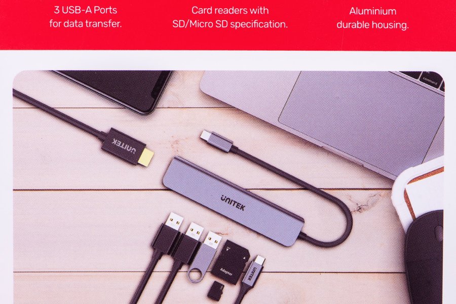 UNITEK HUB USB-C H1118A; USB-A x3, USB-C, HDMI, SD, microSD #7