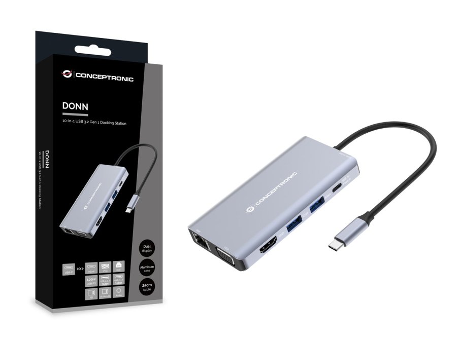 Conceptronic DONN20G dockingstation Ledningsf�rt USB 3.2 Gen 1 (3.1 Gen 1) Type-C Gr� #3
