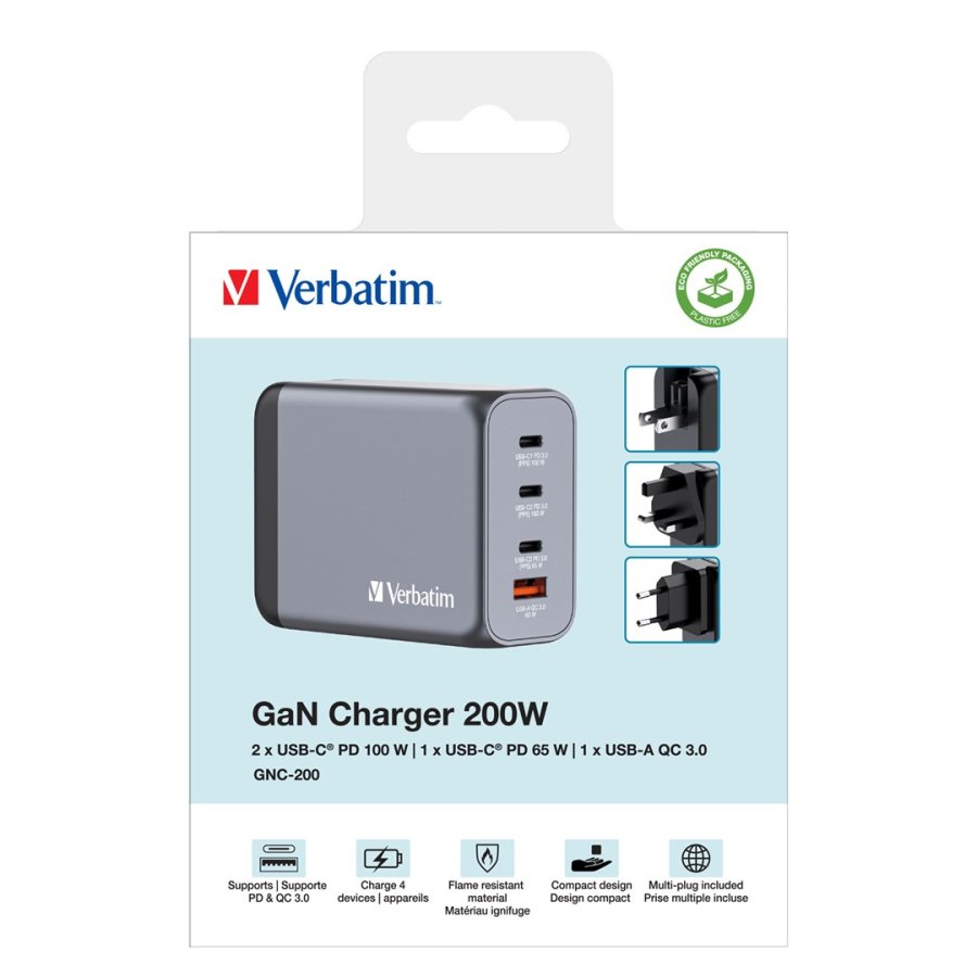 Verbatim GNC-200 Universel Sort, Gr Vekselstrm Hurtig opladning Indendrs #8