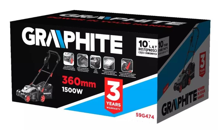 Elektrisk plneklipper 1500W Graphite 360mm klippebredde #13