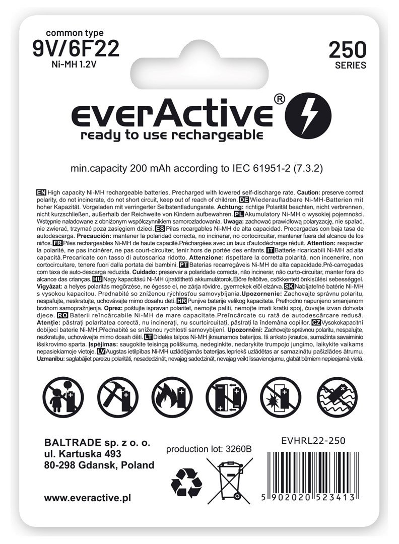 Genopladelige batterier everActive Ni-MH 6F22 9V 250 mAh Silver Line #2