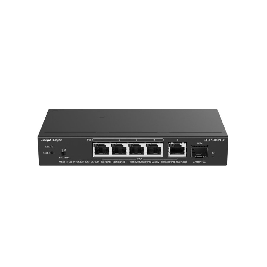 Ruijie Networks RG-ES206MG-P netv�rksswitch Administreret L2 2.5G Ethernet (100/1000/2500) Str�m over Ethernet (PoE) Bord-/v�gmontering Sort #4