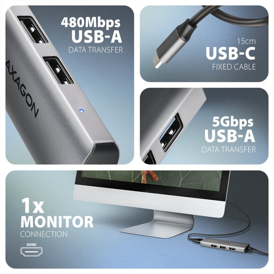 Axagon HMC-H3A dockingstation Ledningsfrt USB 3.2 Gen 1 (3.1 Gen 1) Type-C Slv #7
