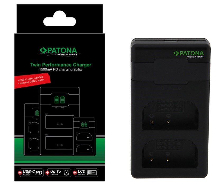 Patona Premium Twin Performance PD-oplader til Panasonic DMW-BLF19 med USB-C-kabel #1