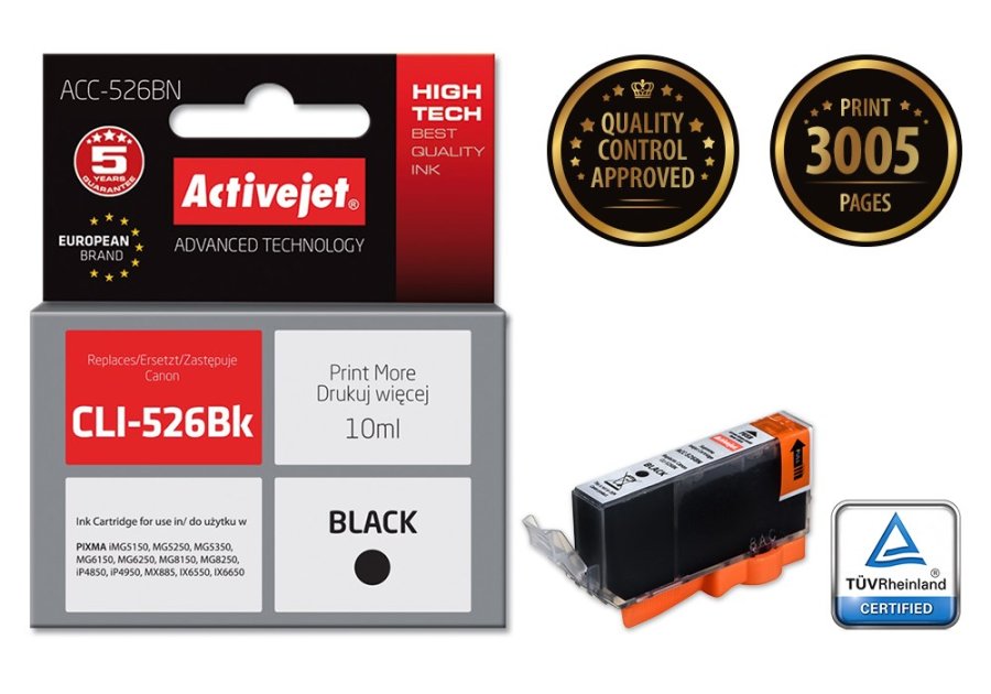 Activejet blk ACC-526BN (Canon CLI-526Bk udskiftning; Supreme; 10 ml; sort) #2