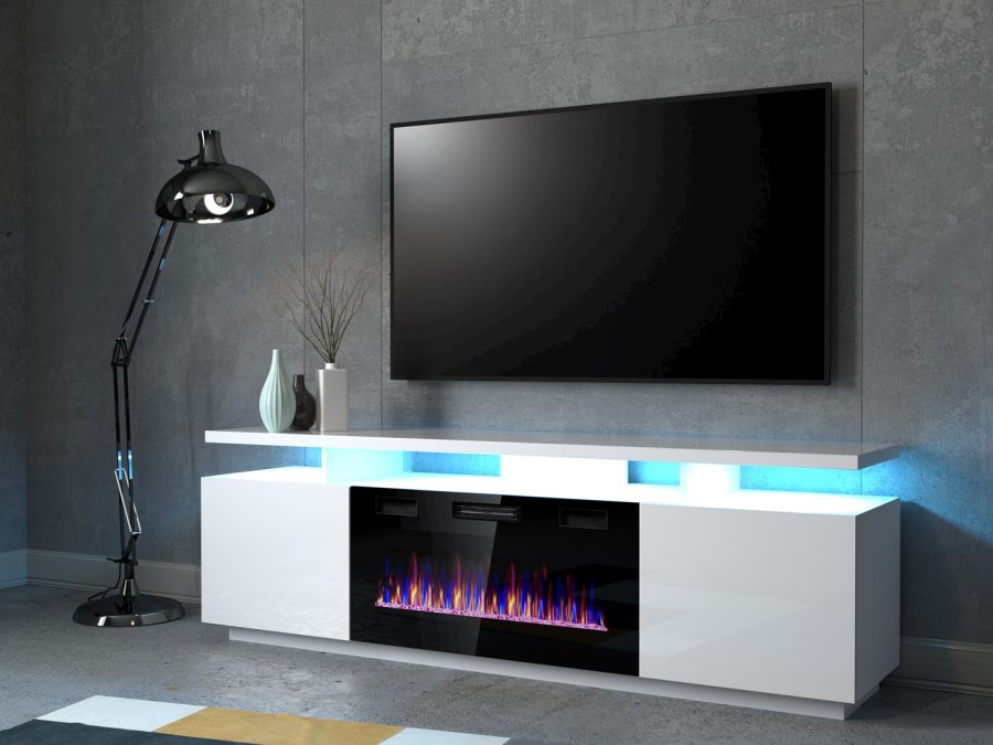 RTV EVA-skab med elektrisk pejs 180x40x52 cm hvid/blank hvid #2