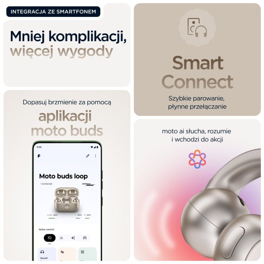Motorola moto buds loop Headset Trdls re-clip-on Opkald/Musik/Sport/Hverdag Bluetooth Beige #12
