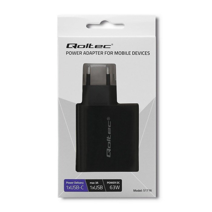 Qoltec 51716 strmadapter og vekselret Indendrs 63 W Sort #4