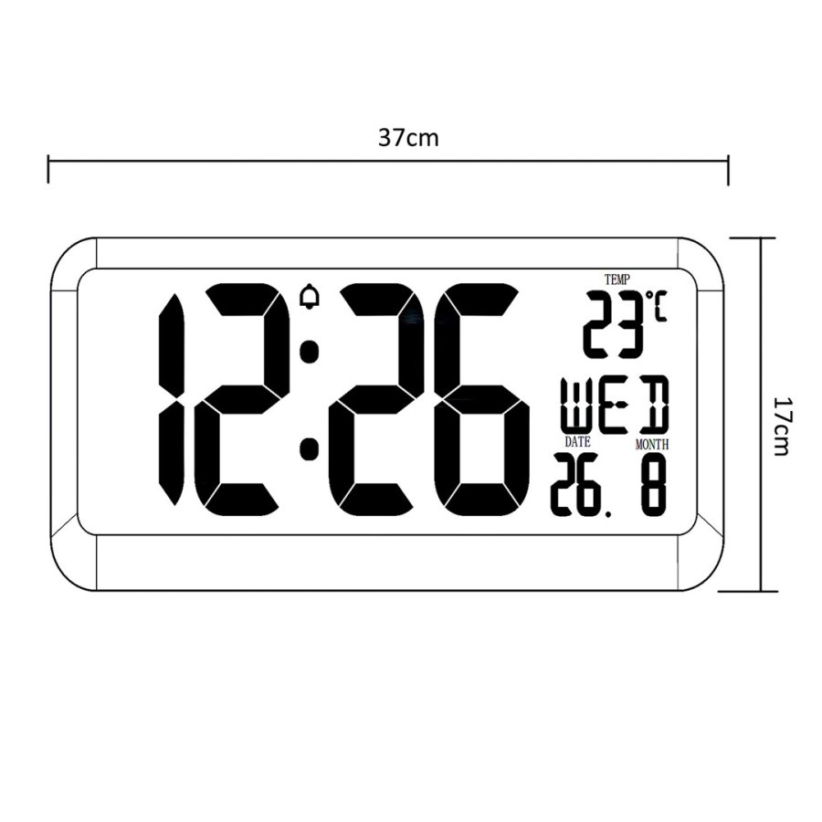 Stort digitalt vgur fritstende med temperatursensor 37x17 cm LCD-display Strmadapter og batteridrevet #2